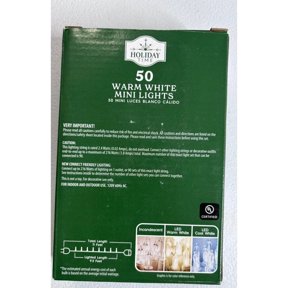 Holiday Time 50-Count Warm White LED Mini Christmas Lights, with White Wire